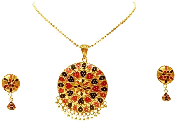 Assamese_Traditional_Gold_Plated_Red_Black_Colour_Japi_Chain_Jewellery_Set_For_Women